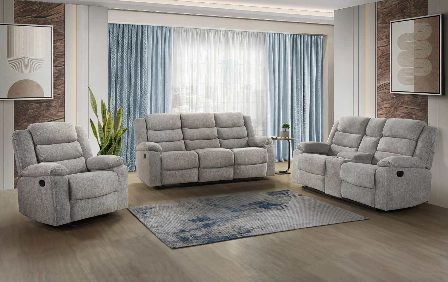 Tyrone Soft Textured Brown-Grey Fabric Reclining Set 99072