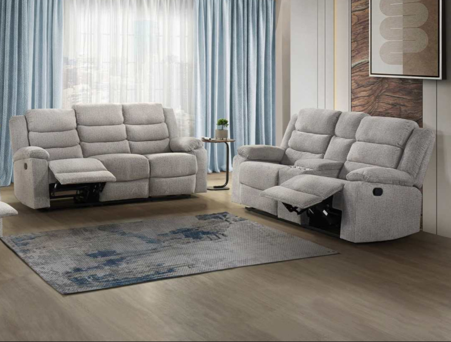 Tyrone Soft Textured Brown-Grey Fabric Reclining Set 99072