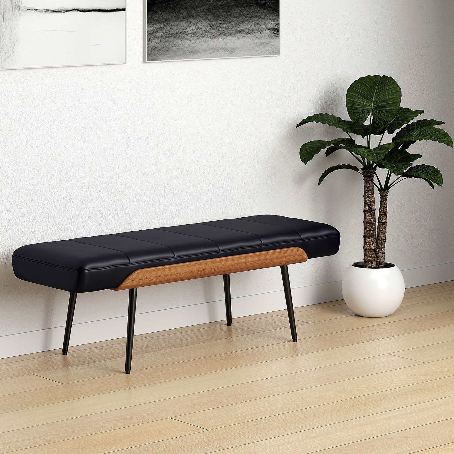 Umber Black Faux Leather Bench 401-062BLK