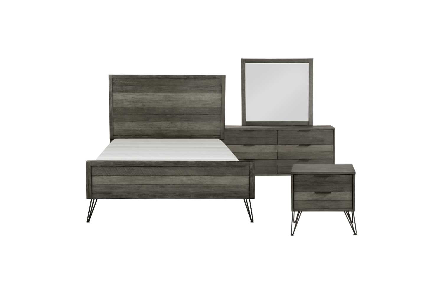 Urbanite Grey Wooden Bedroom Set with Metal Legs 1604