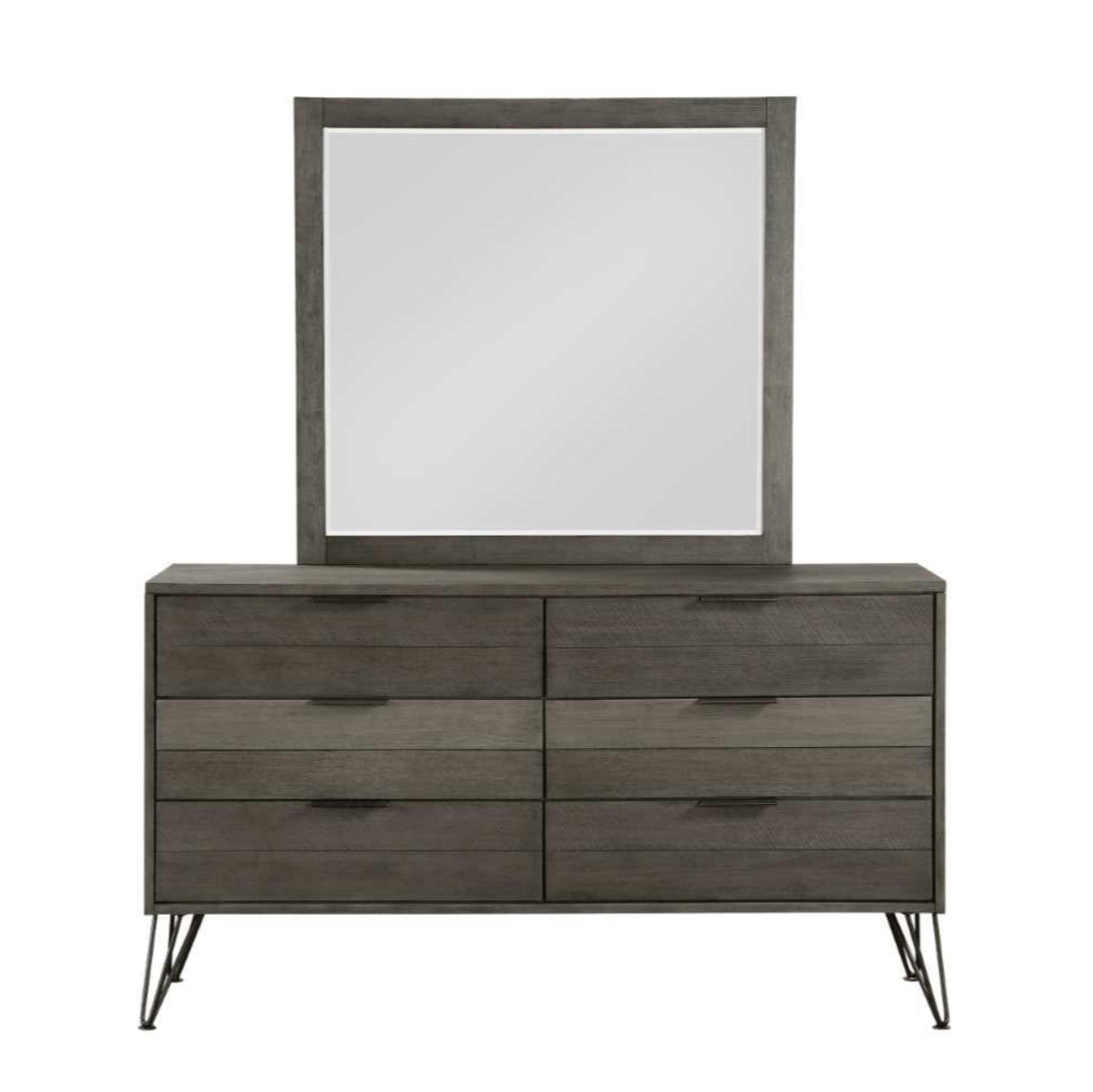 Urbanite Grey Wooden Dresser & Mirror with Metal Legs 1604