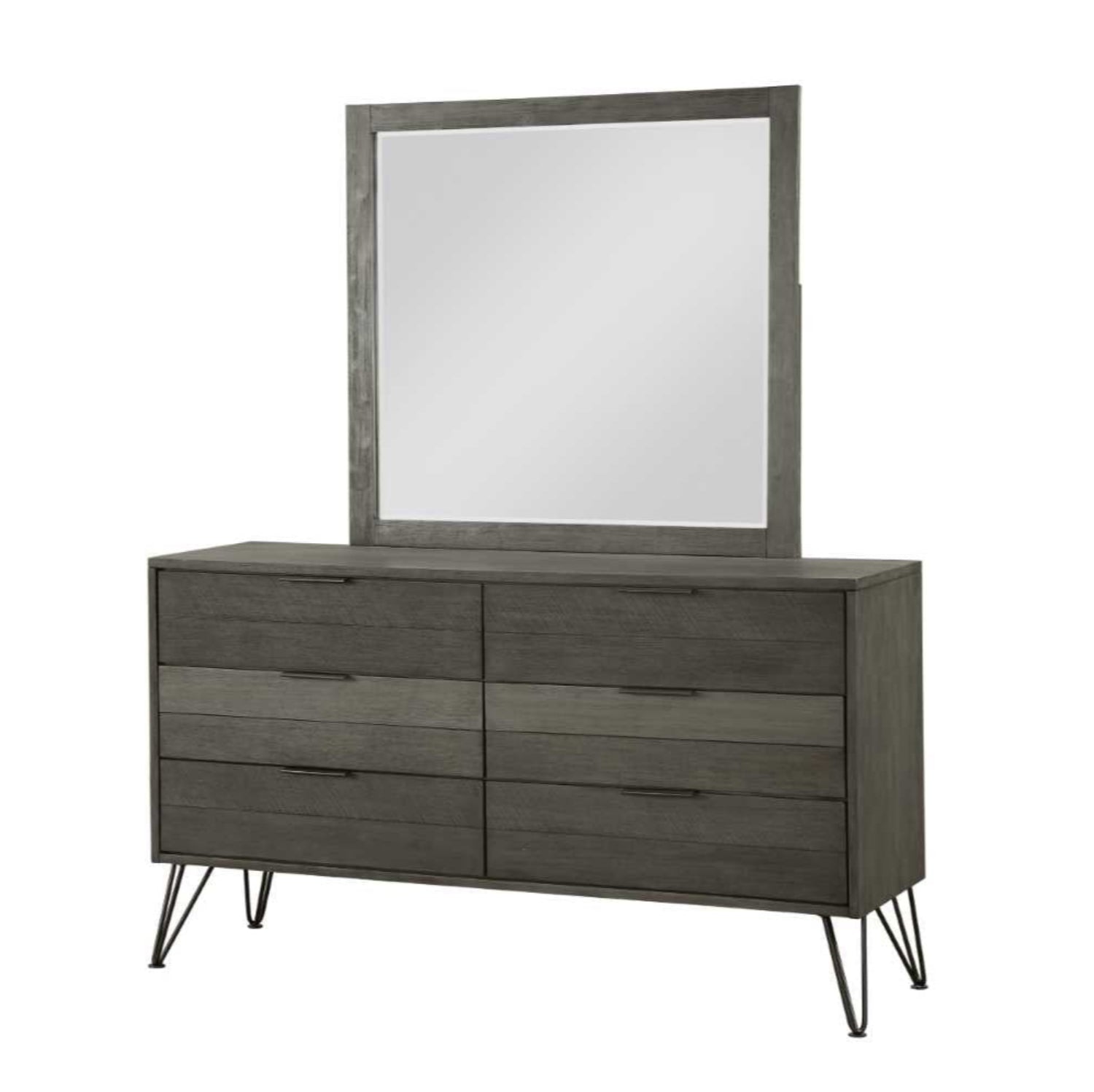 Urbanite Grey Wooden Dresser & Mirror with Metal Legs 1604