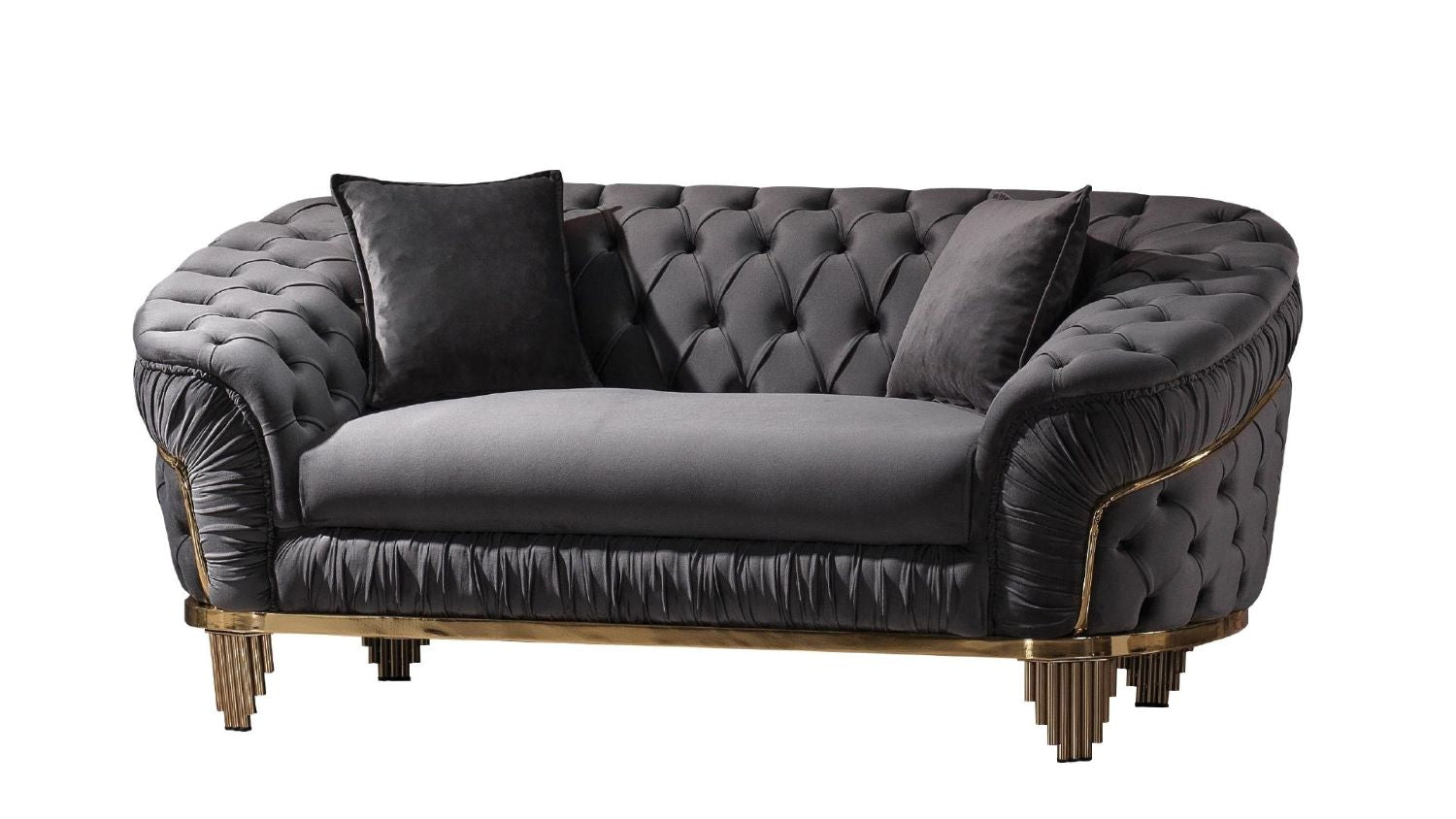 Vanessa Grey Velvet Sofa Set with Deep Button Tufted Design 6725