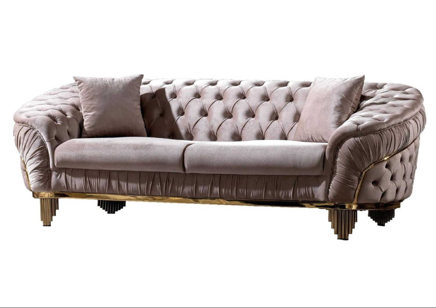 Vanessa Taupe Velvet Sofa Set with Deep Button Tufted Design 6725
