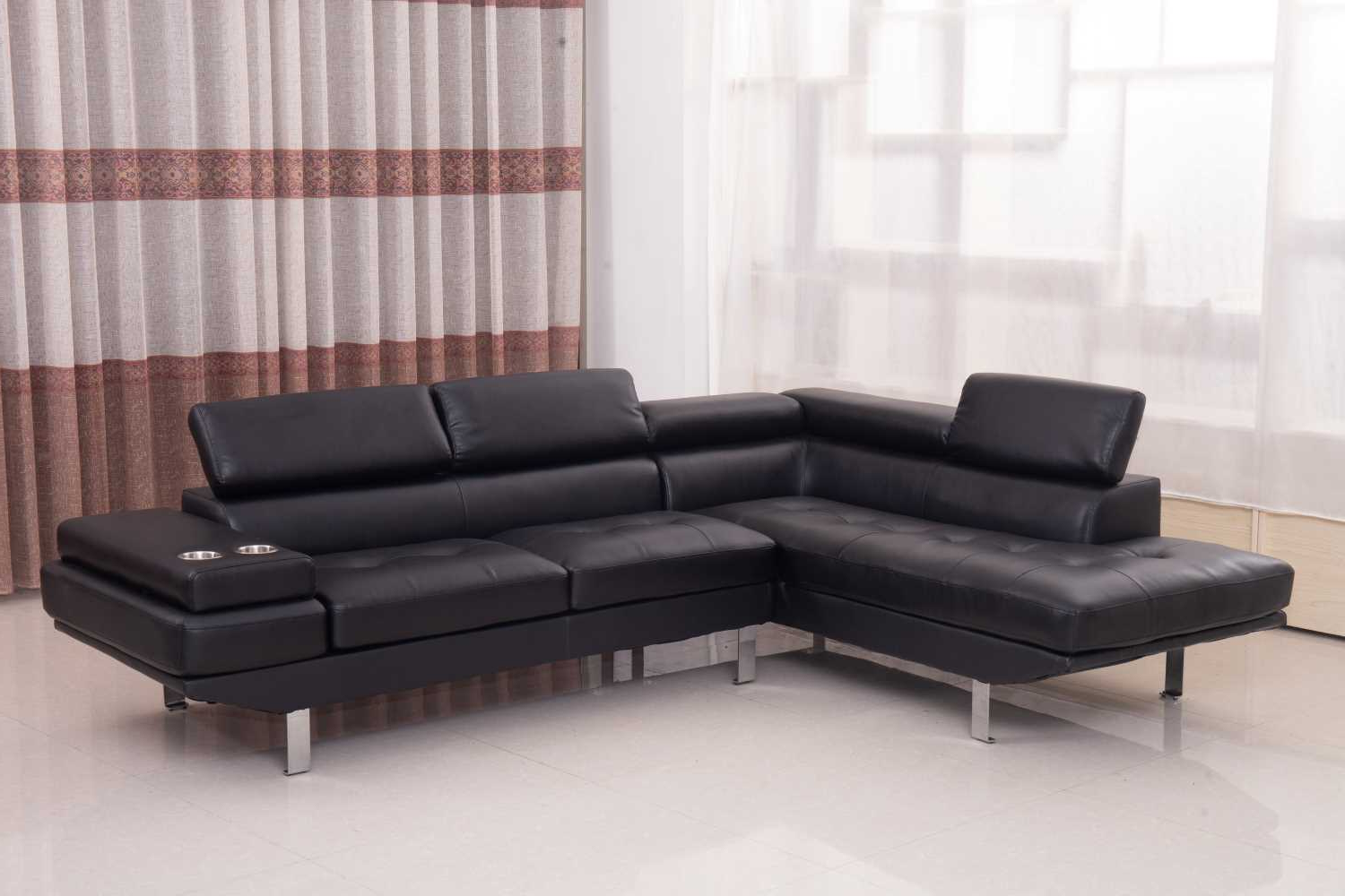 Vegas Black Air Leather Sectional Sofa