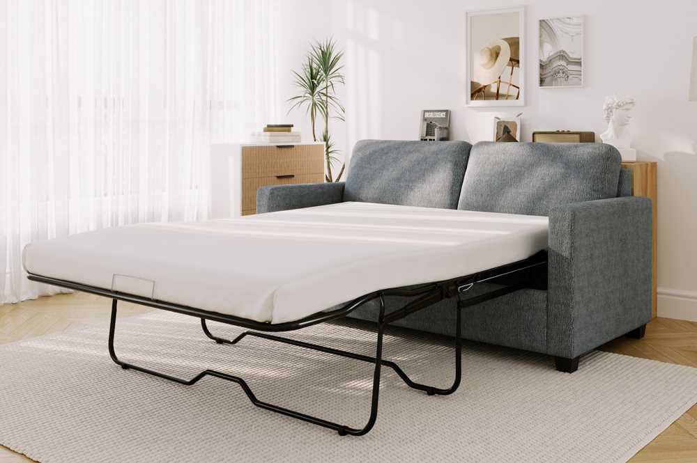 Velvet Pull Out Sofa Bed With Pocket Coil Mattress Charcoal 1812