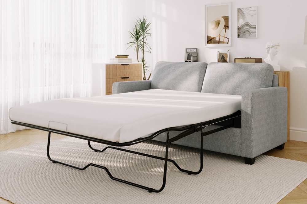 Velvet Pull Out Sofa Bed With Pocket Coil Mattress Grey 1812