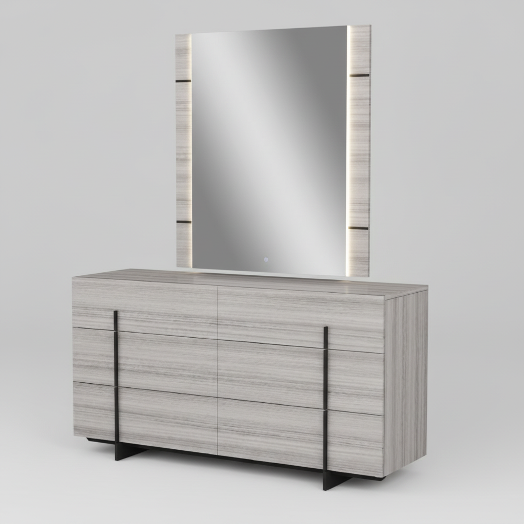 Venice Grey Dresser & Mirror With Soft Closing Drawers 1921