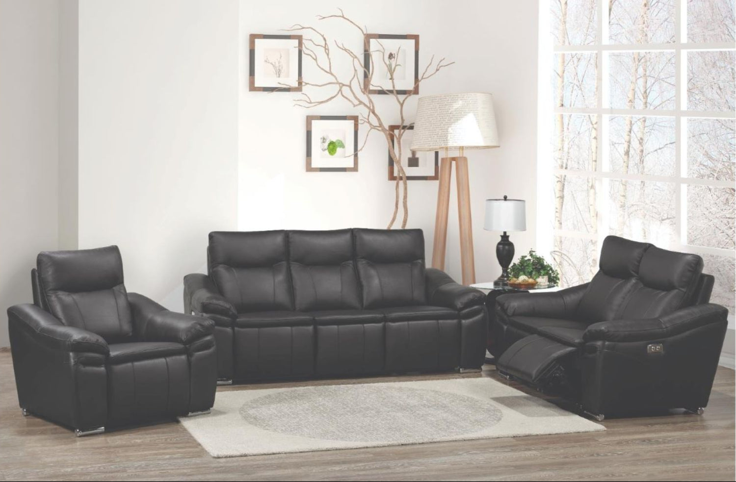 Verona Black Genuine Leather Power Recliner Sofa Set 8565
