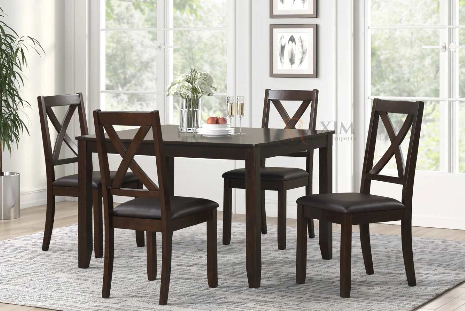 Verona Wooden Rectangular Dark Espresso Dining Table with 4 Chairs