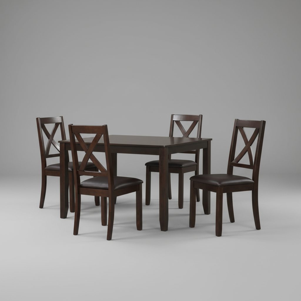 Verona Wooden Rectangular Dark Espresso Dining Table with 4 Chairs