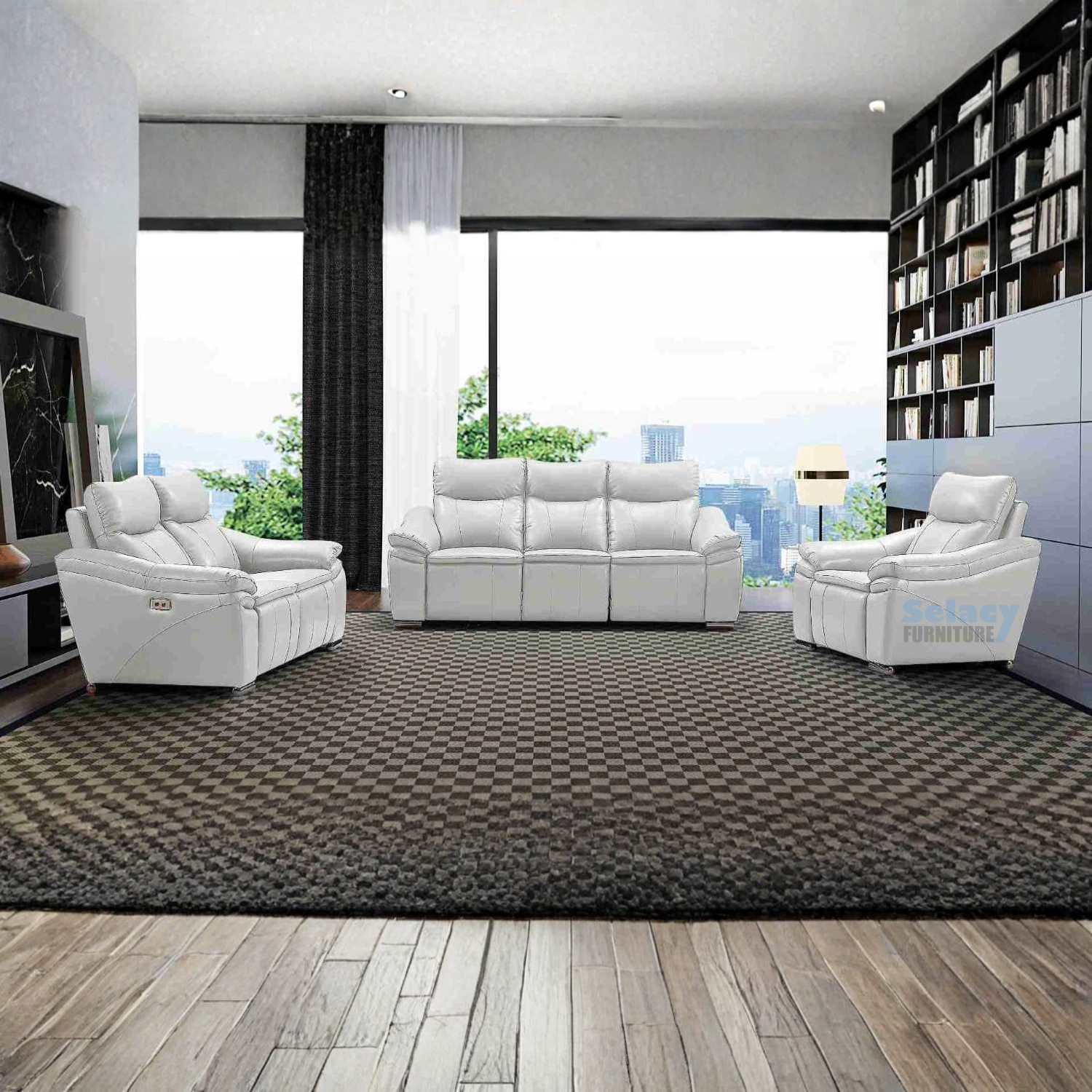 Verona Beige Genuine Leather Power Recliner Sofa Set 8565