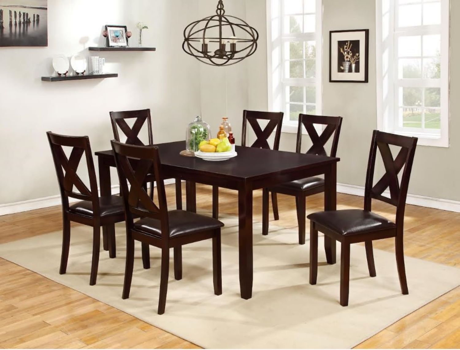 Verona Wooden Rectangular Dark Espresso Dining Table with 6 Chairs