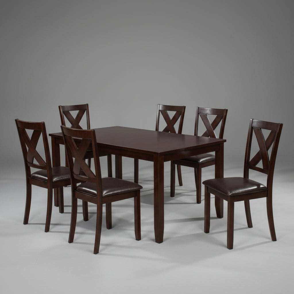 Verona Wooden Rectangular Dark Espresso Dining Table with 6 Chairs