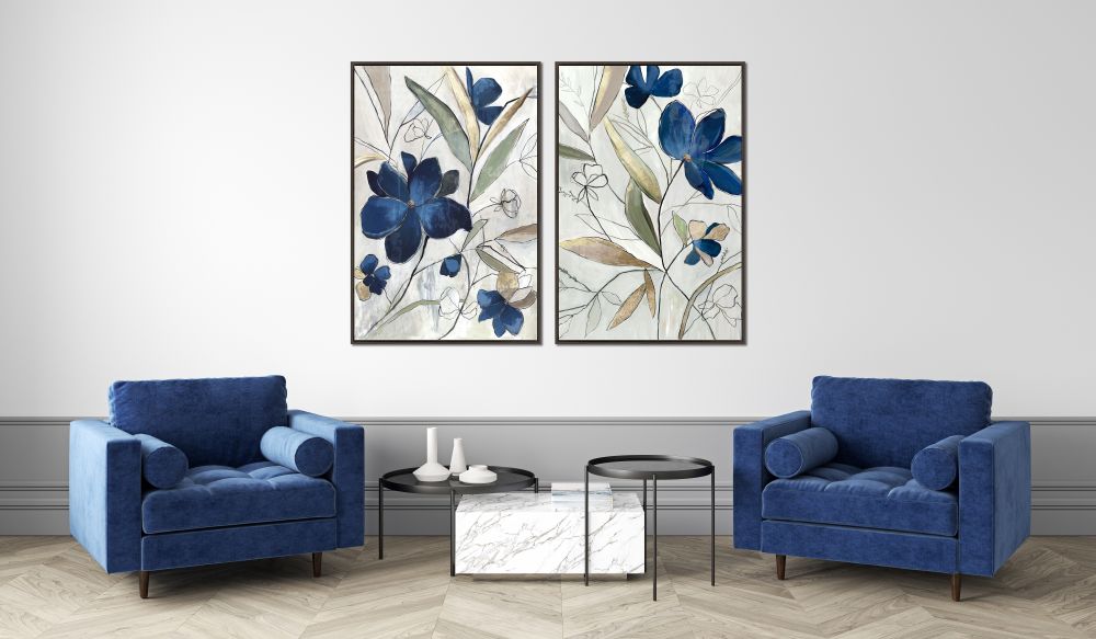 Modern Blue Floral 2 PC Floating Frame