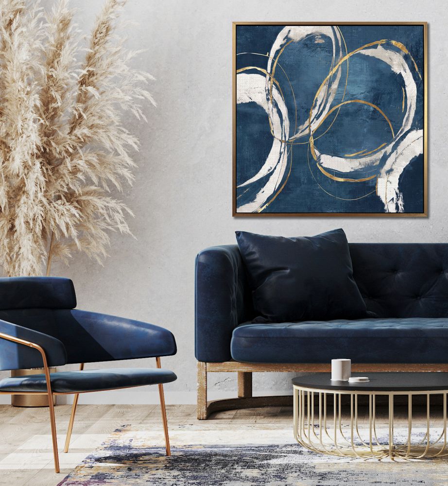 Abstract Blue Circles Canvas Art 36" x 36"