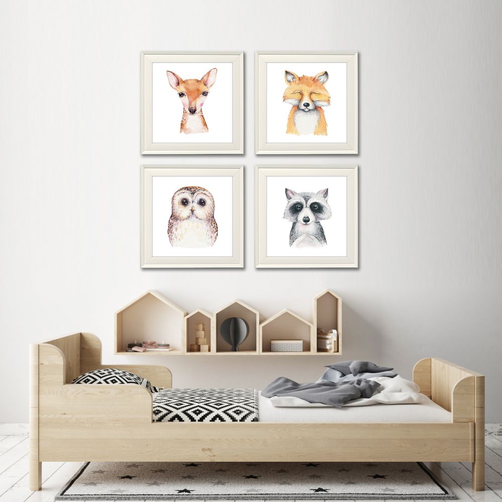 Deer / Fox / Owl / Racoon 4 PC canvas art