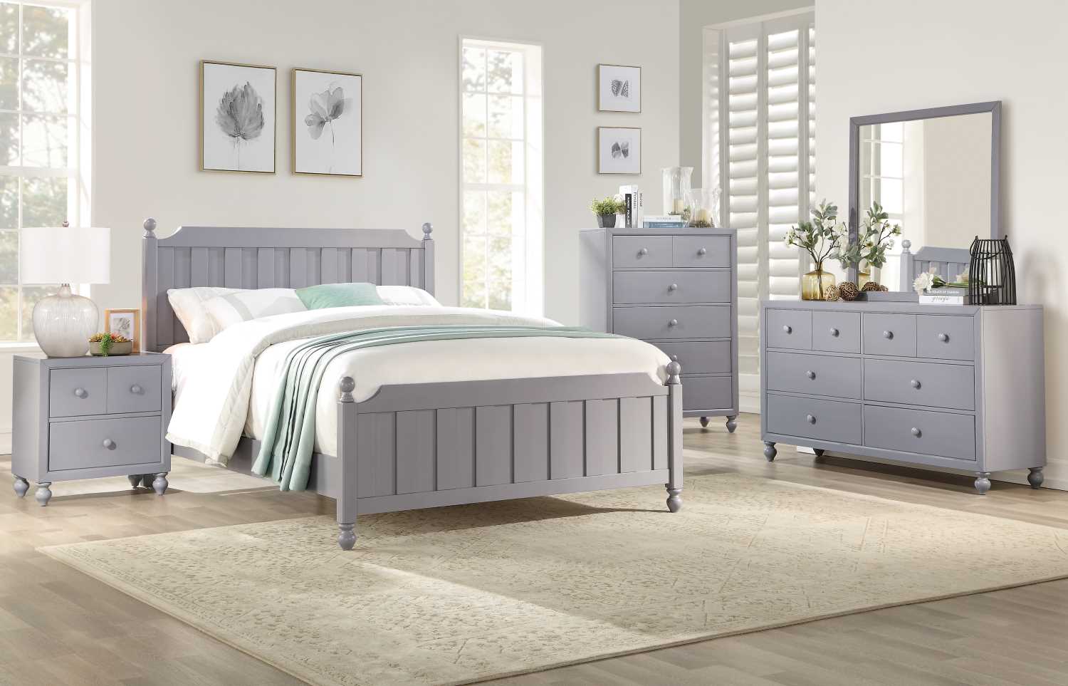Wellsummer Grey Wooden 6 Drawers Dresser & Mirror 1803