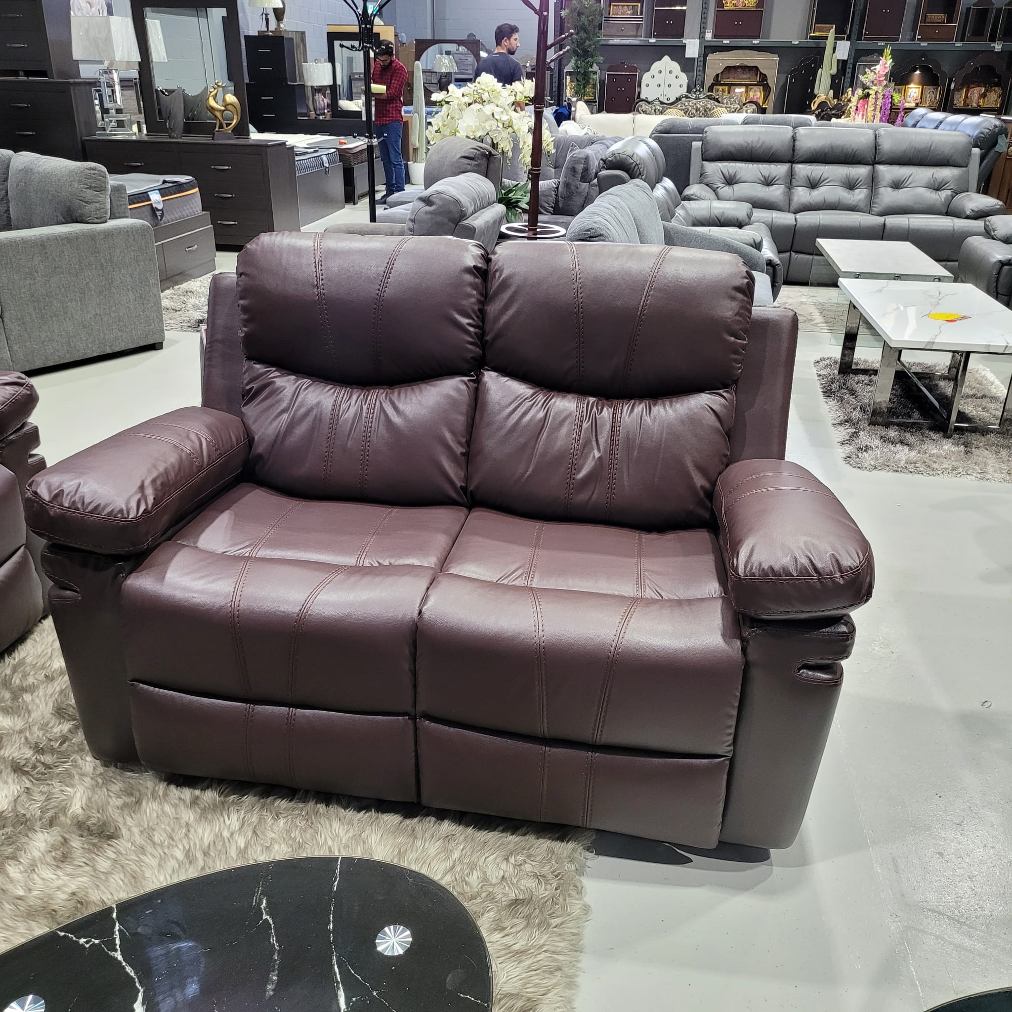 Brown Airleather Recliner Sofa Set 8072