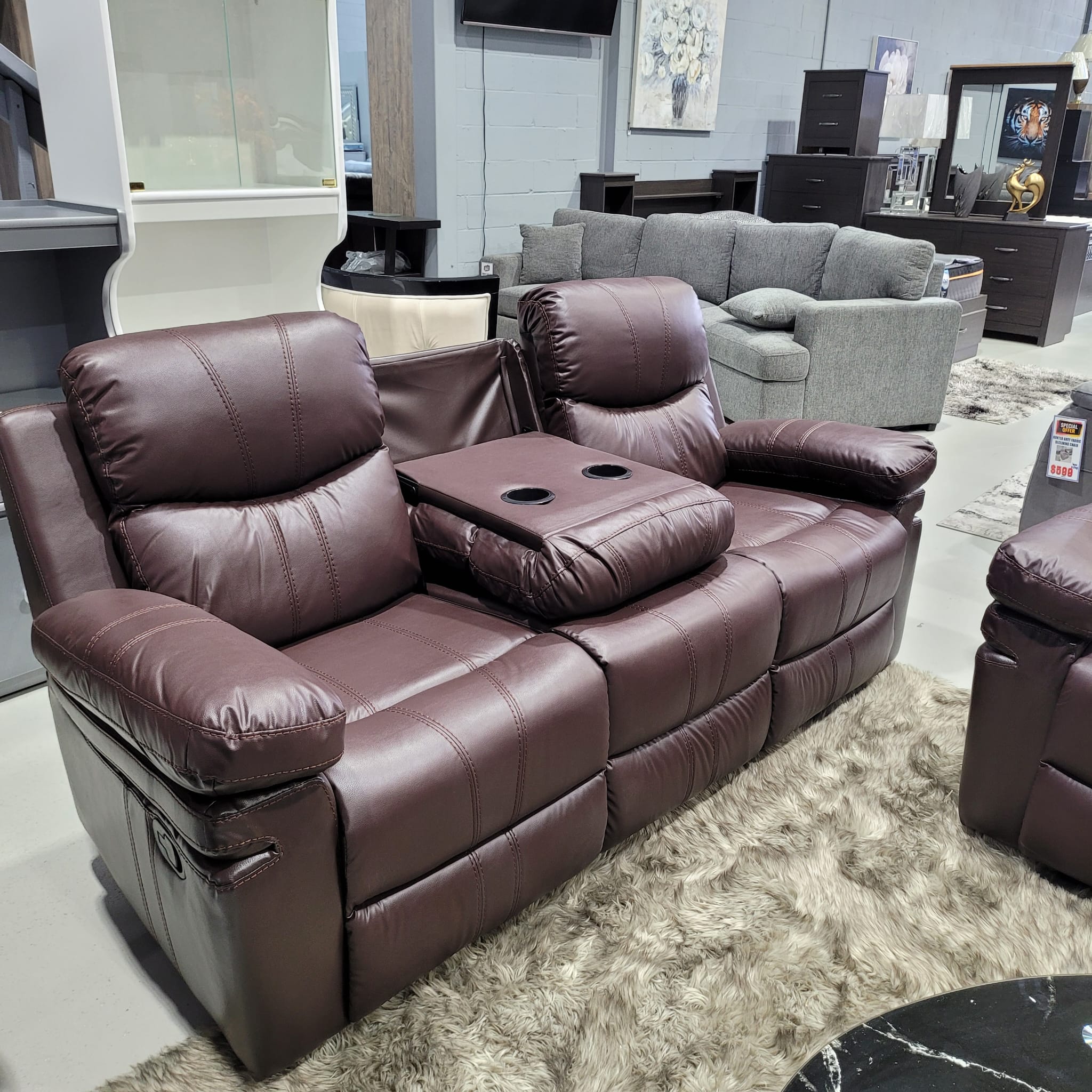 Brown Airleather Recliner Sofa Set 8072