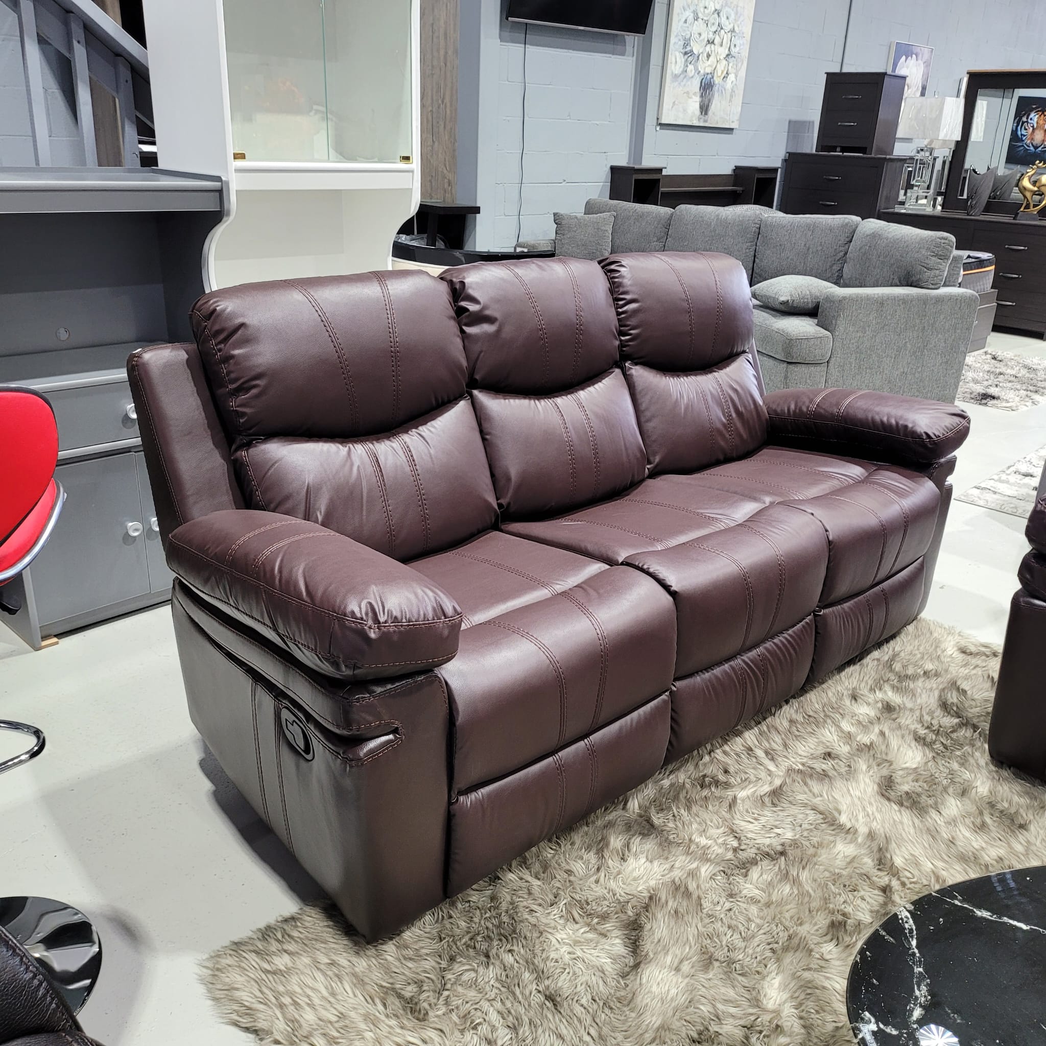 Brown Airleather Recliner Sofa Set 8072