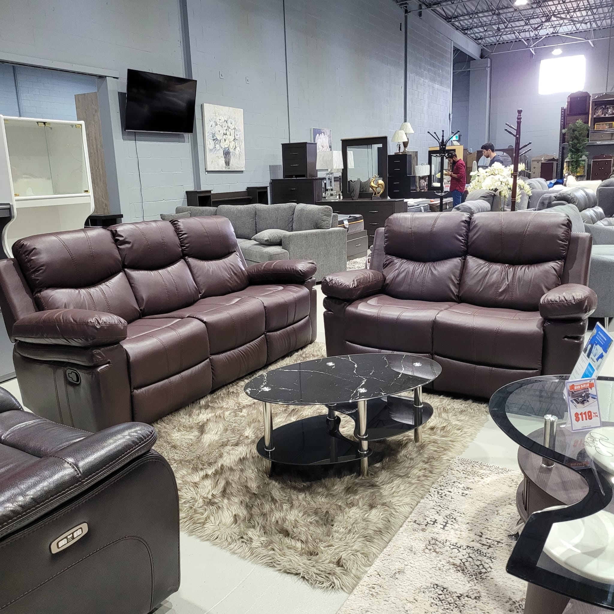 Brown Airleather Recliner Sofa Set 8072