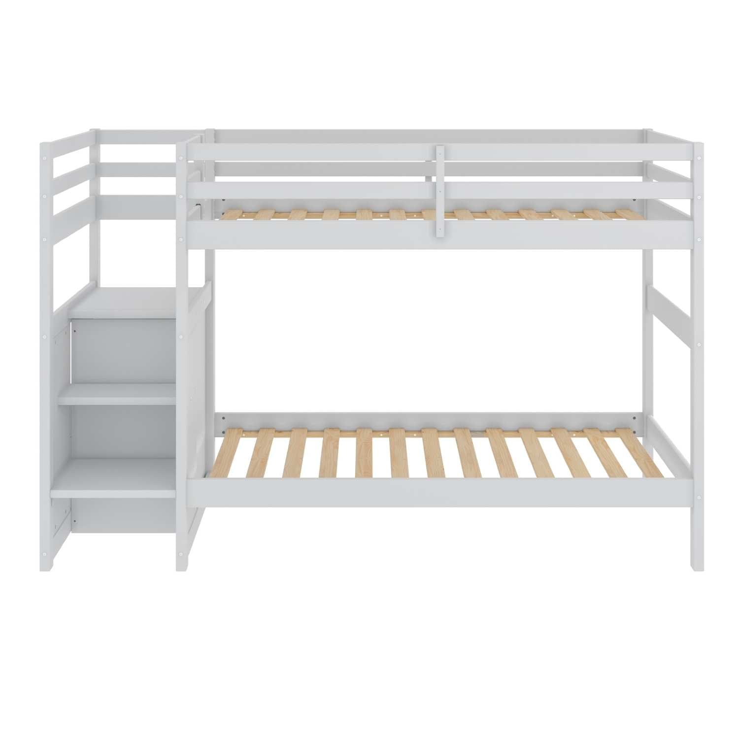 White Wooden Stairway Single Bunk Bed 2005