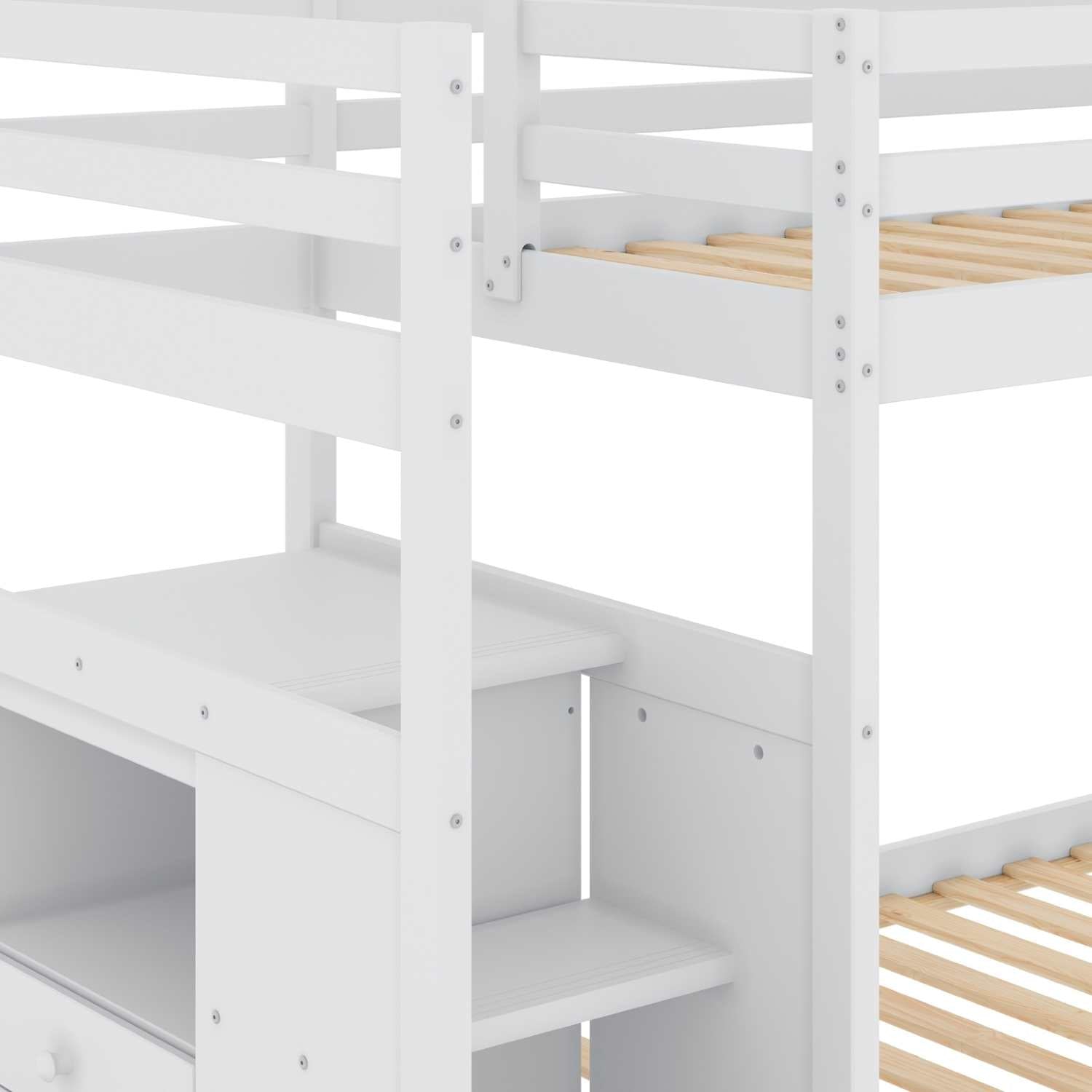 White Wooden Stairway Single Bunk Bed 2005