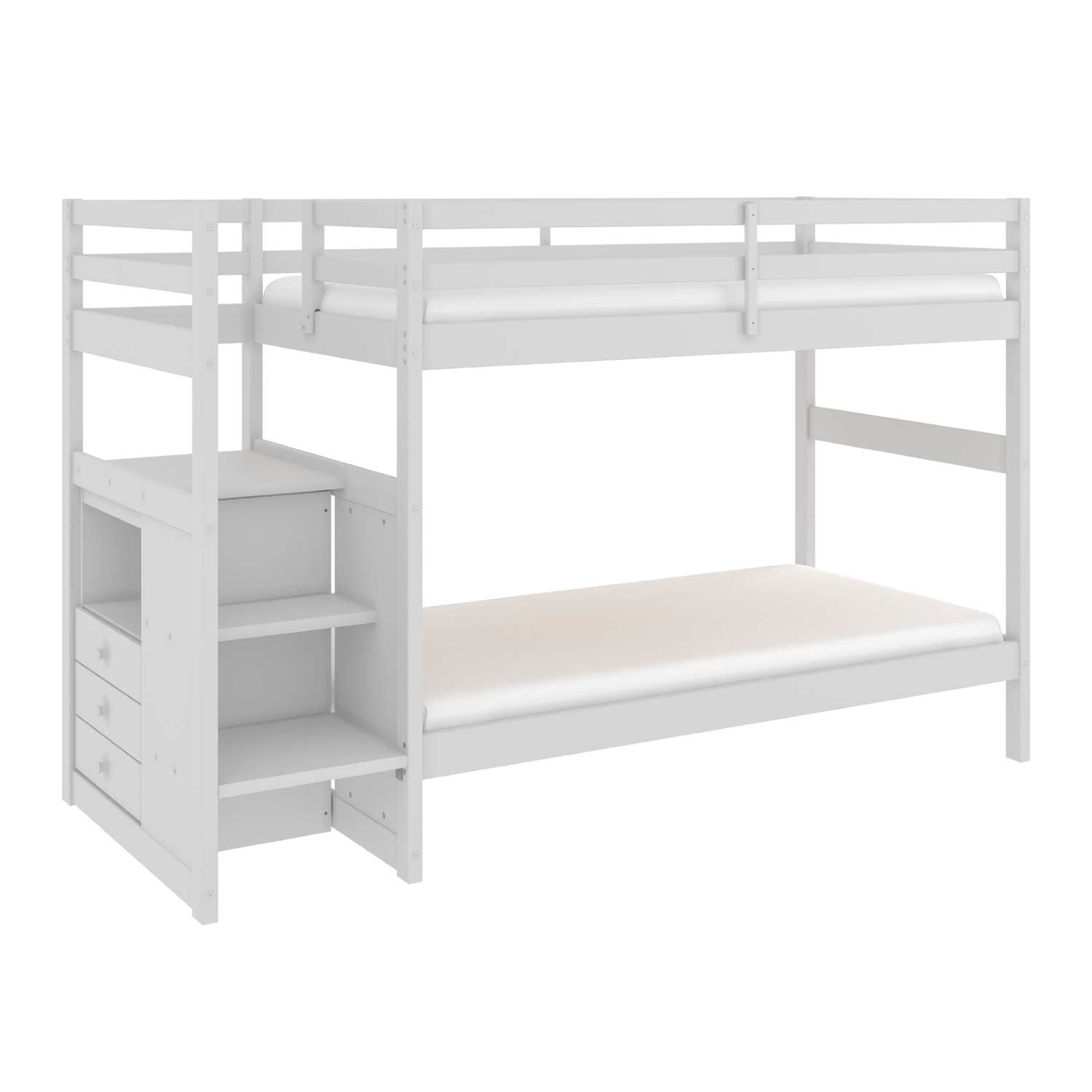 White Wooden Stairway Single Bunk Bed 2005