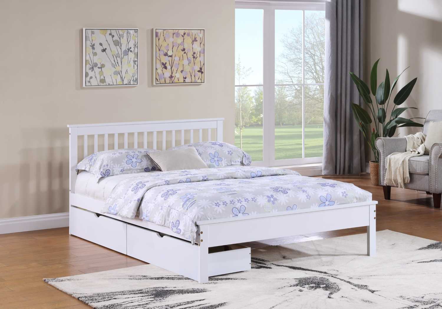 ( Discontinued ) White Bed with 2 Storage Drawers Double 415