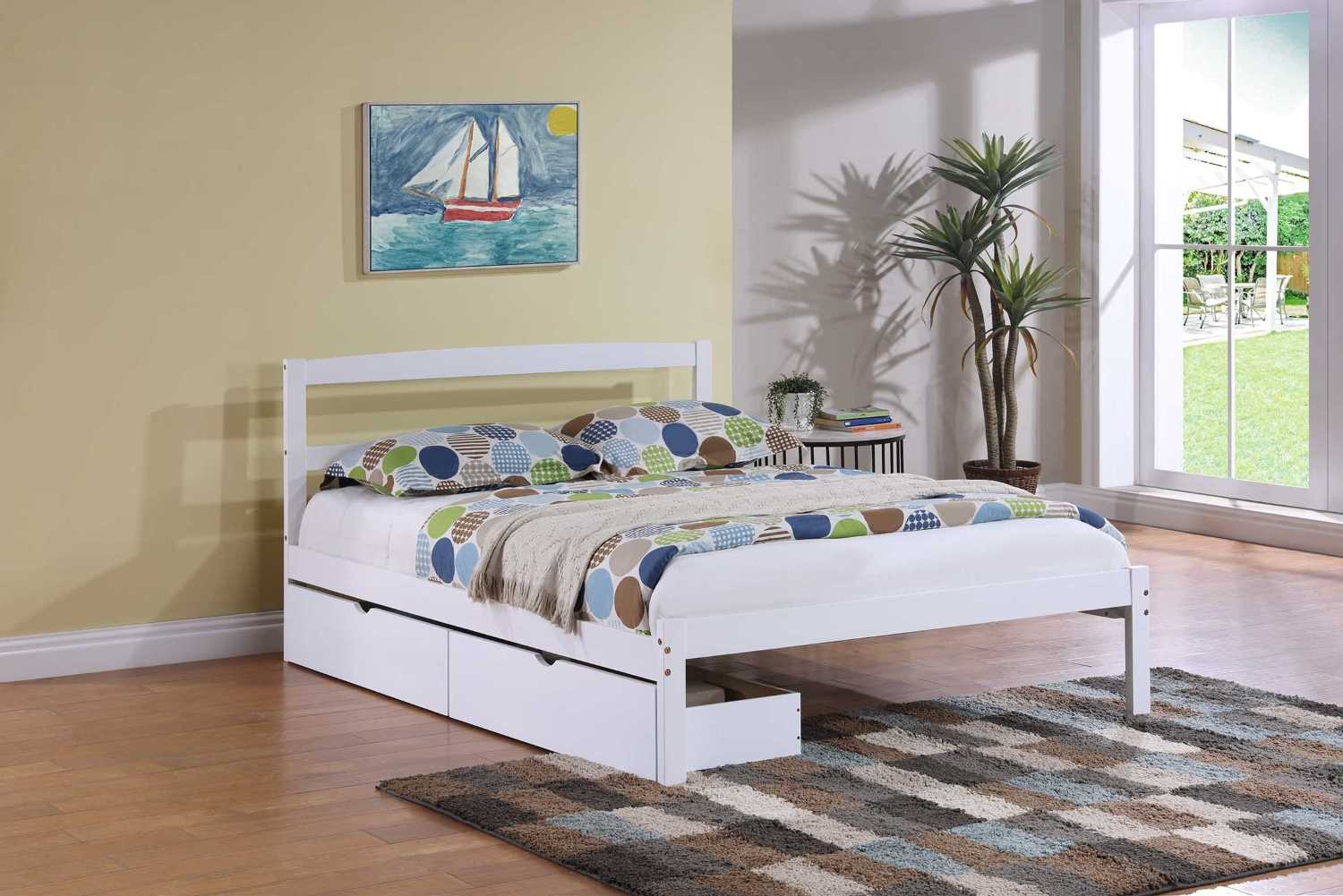 White Bed with 2 Storage Drawers Double 416