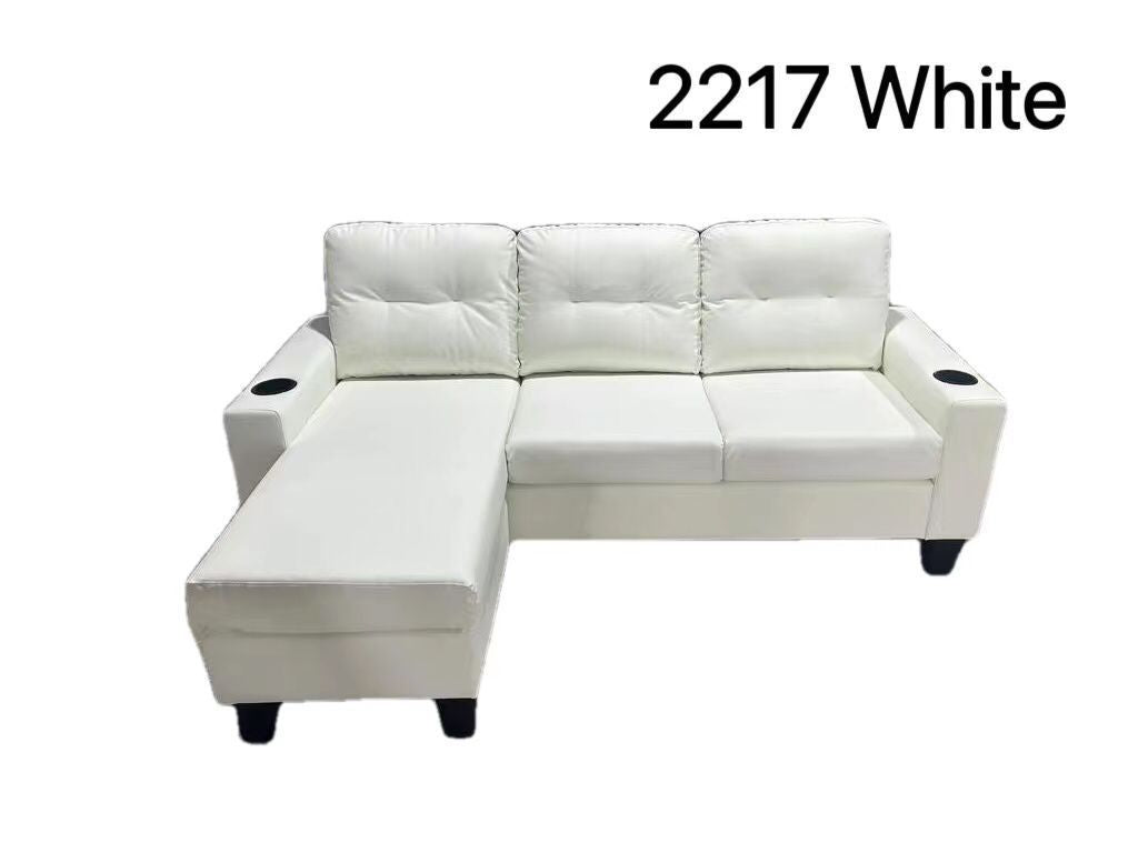 White PU Reversible Sectional Sofa with Cup Holder 2217