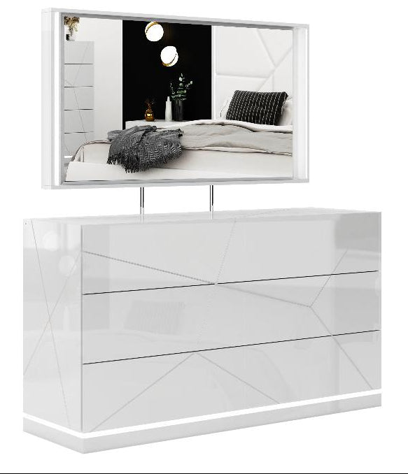 White Glossy Dresser & Mirror 817