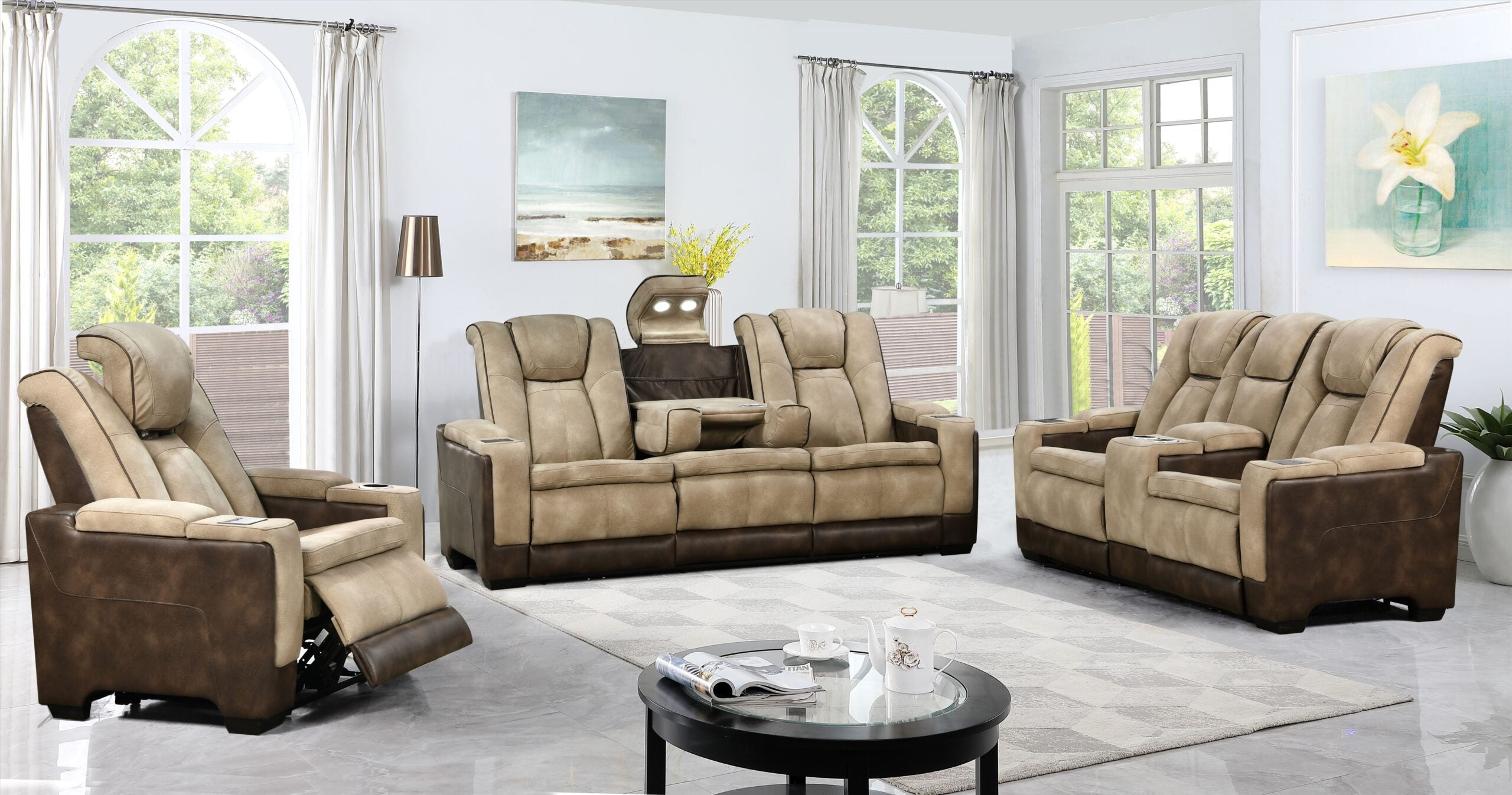 Woodco Two Tone Power Recliner Sofa Set 7800