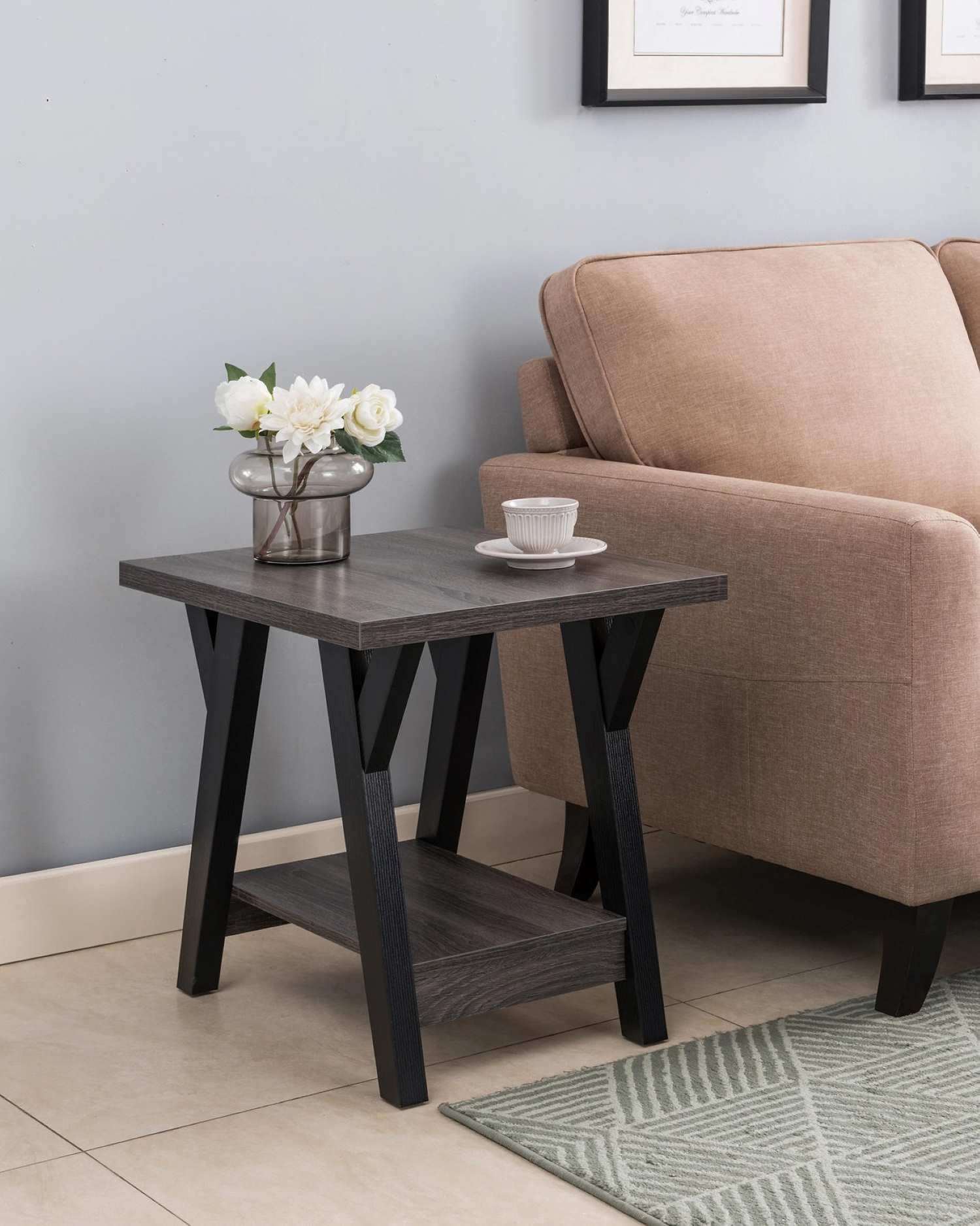 Wooden 3pc Coffee Table Set with Black Legs 3505