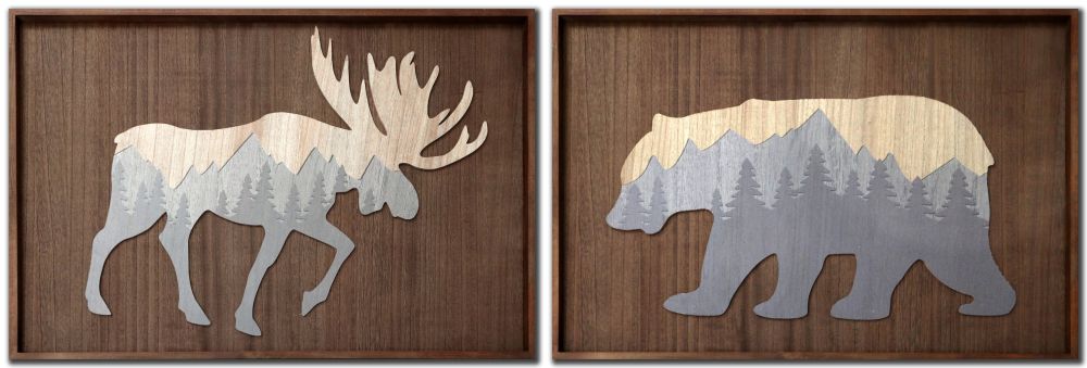 Brown Wood Animals 2PC Floating Frame
