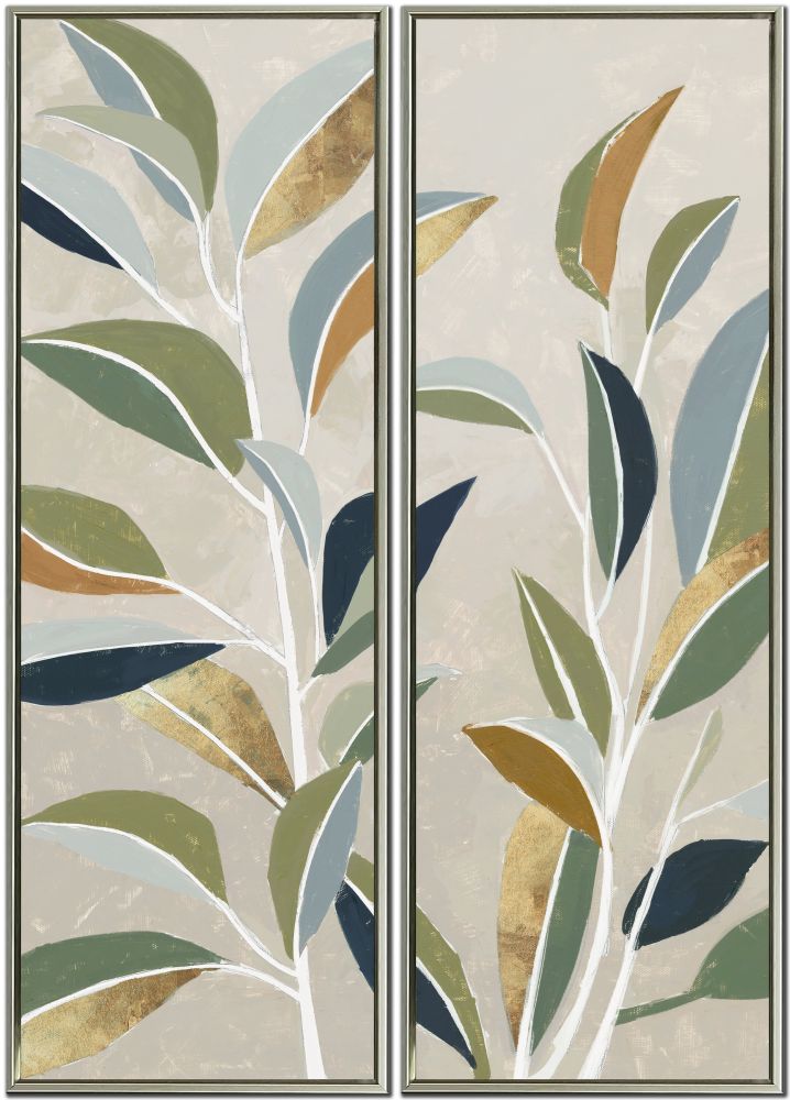 Golden Mosaic Leaves 2PC Floating Frame