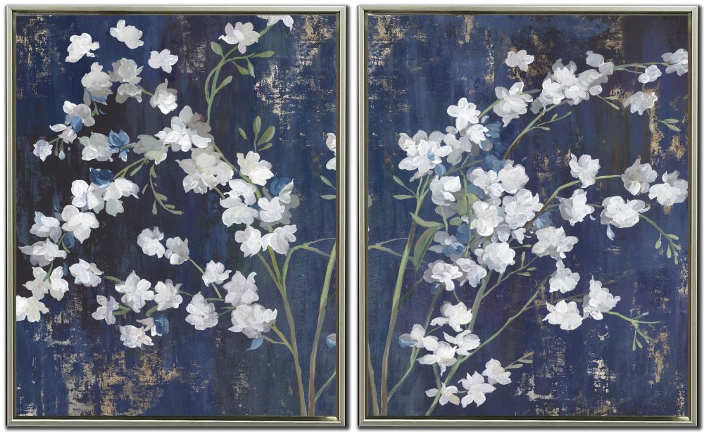 Navy Blossoms 2PC Floating Frame