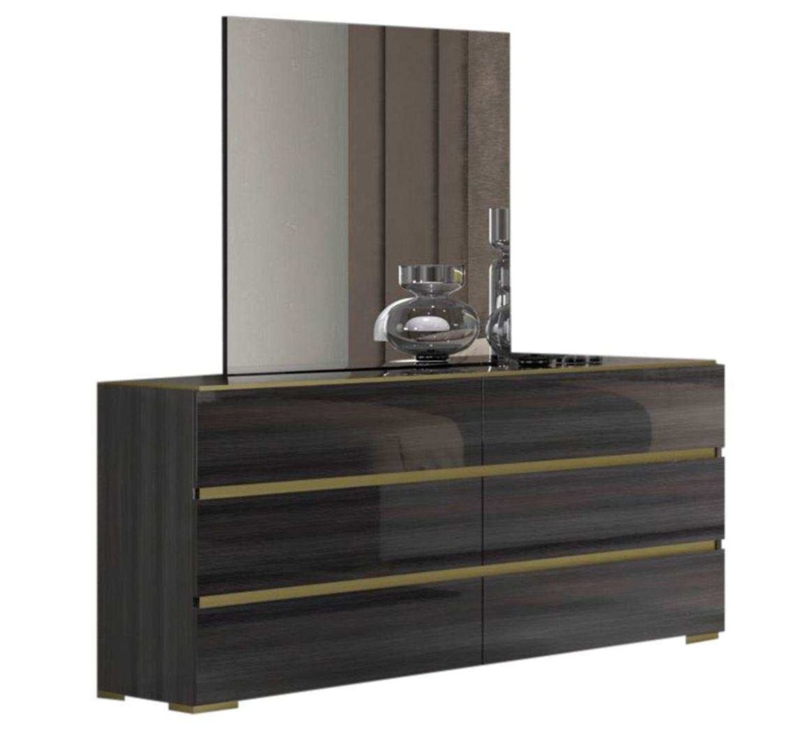 Yvette Iron Grey 6PC Lacquer Bedroom Set With LED Headboard