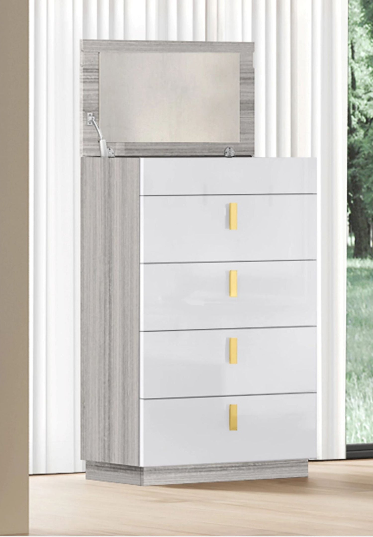 Blayne Grey Angly Lacquer Bedroom Set with Hydraulic Lift Storage Bed 1901