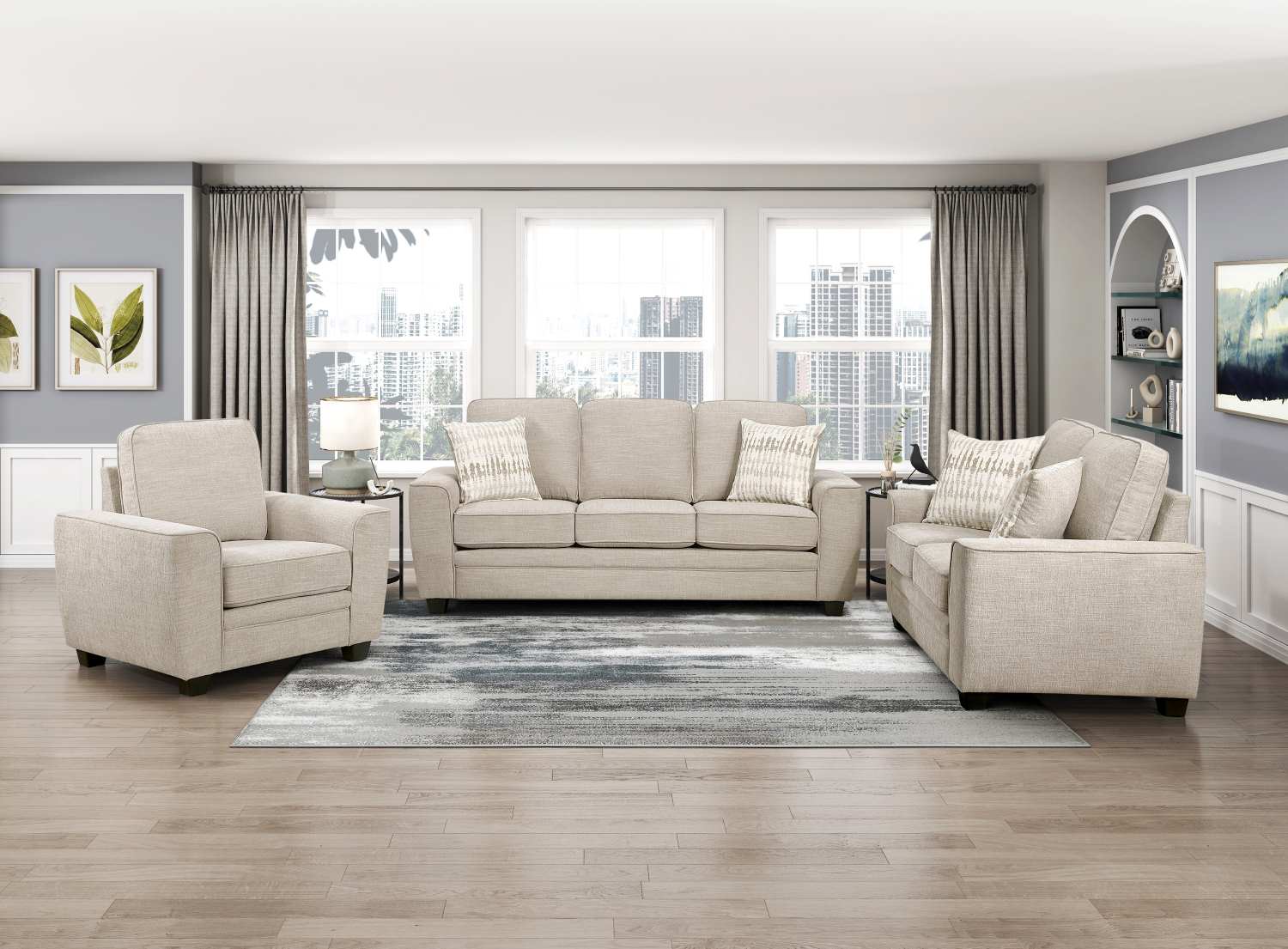 Zander Taupe Chenille Fabric Sofa Set 9745