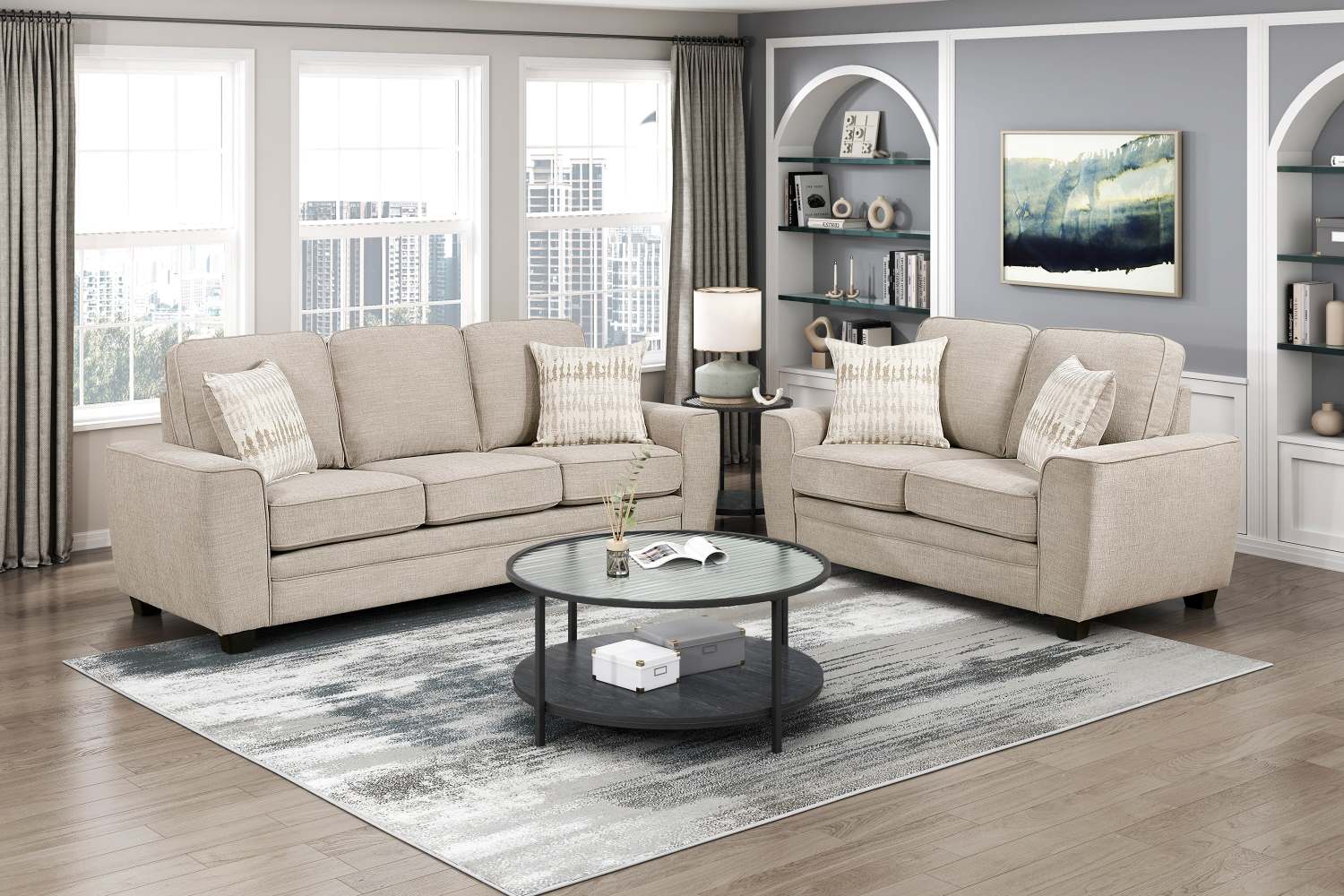 Zander Taupe Chenille Fabric Sofa Set 9745