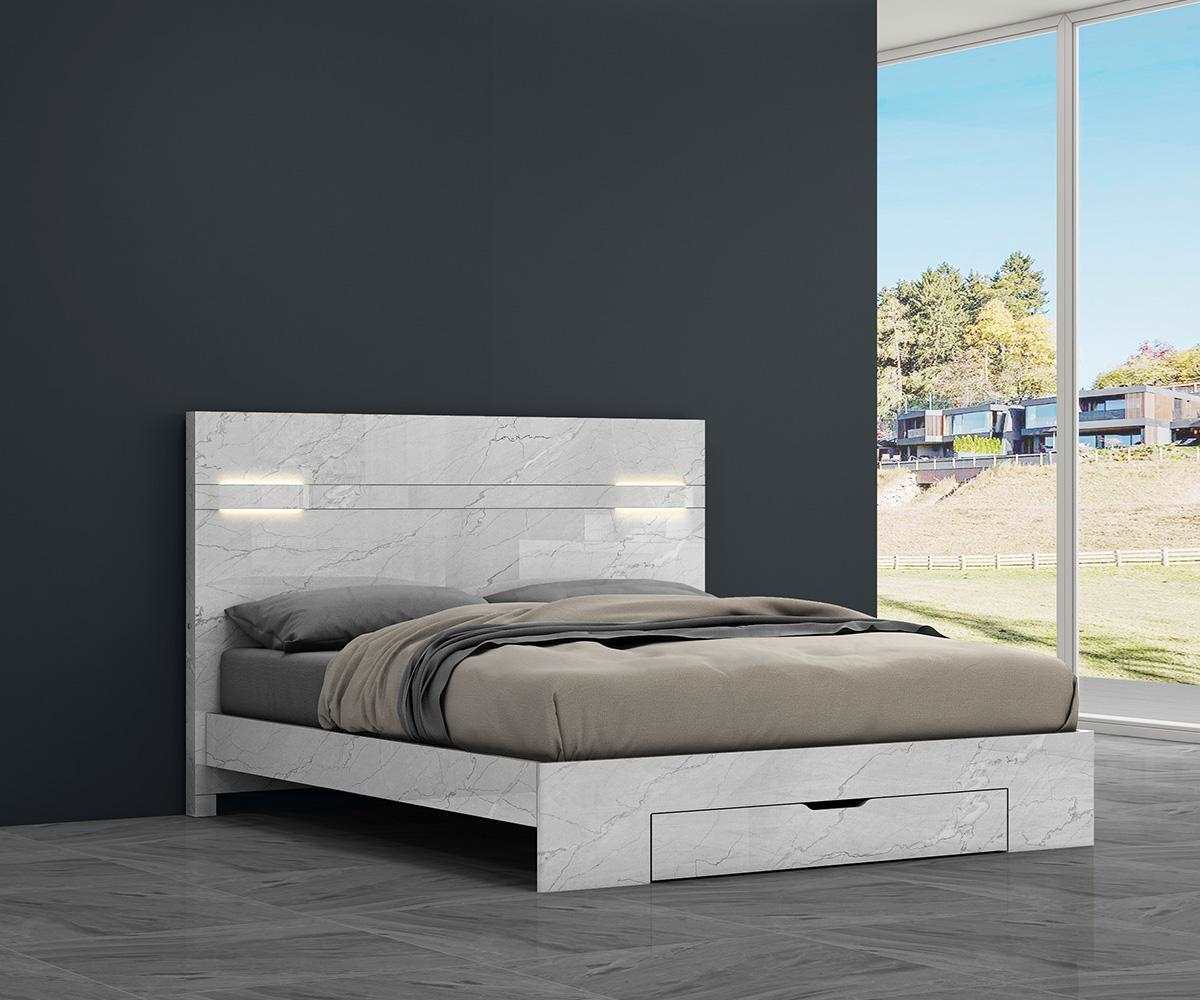 Zeke 6PC Bedroom Set With LED Light & Storage Drawer White 109