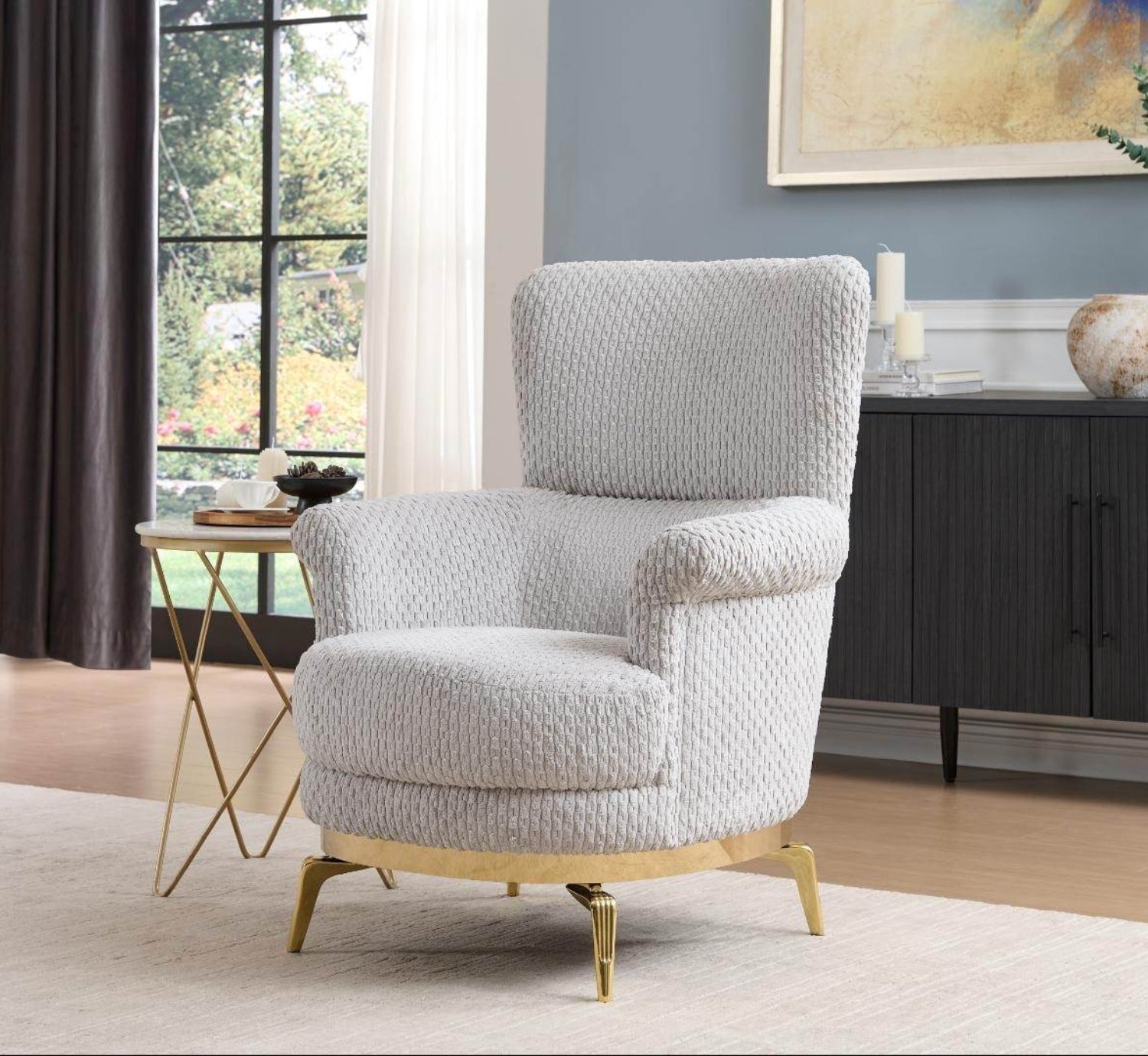 Zoe Grey Fabric Sofa Set with Gold Legs 8425