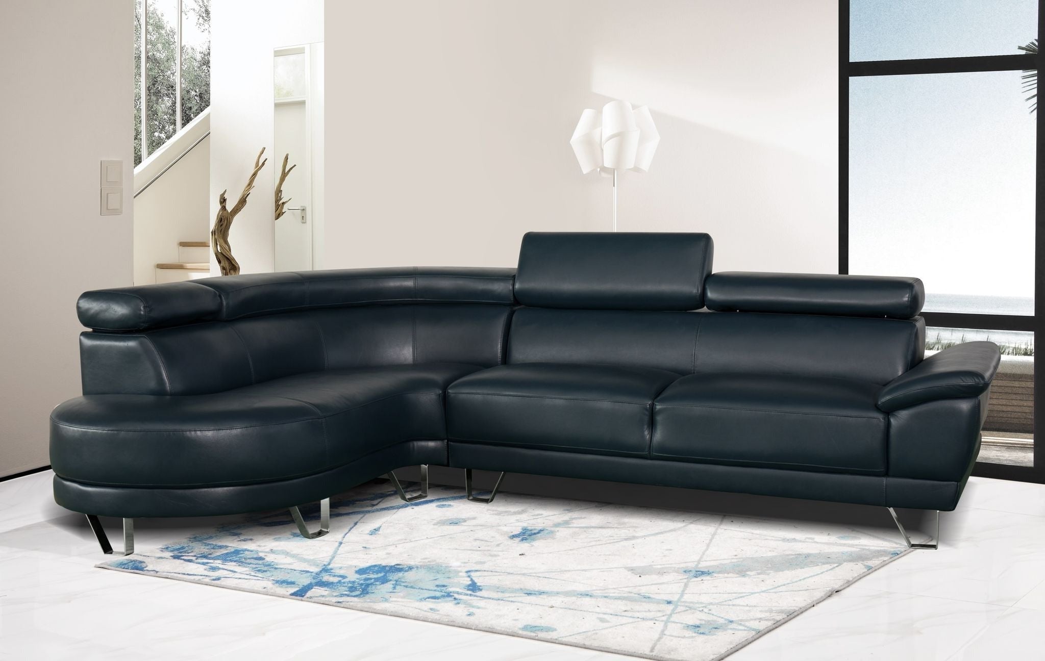 Austin Air Leather Sectional Sofa - Blue