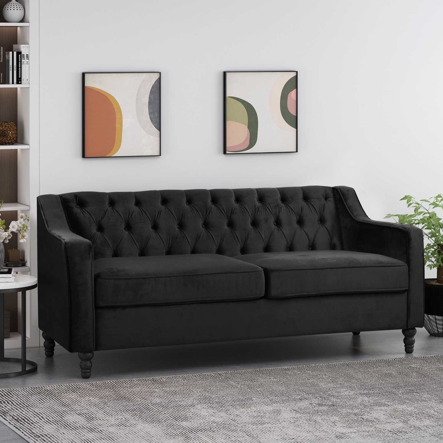 3 PC Black Velvet Sofa Set 8788