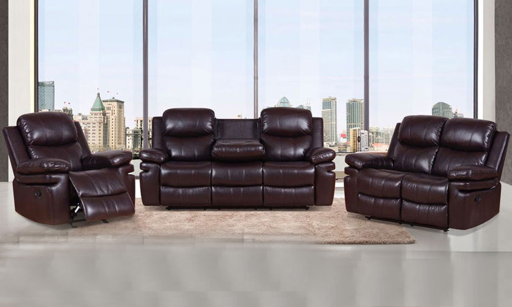 Brown Airleather Recliner Sofa Set 8072