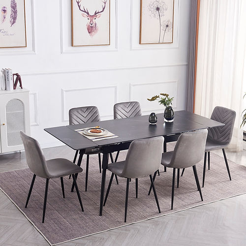Extendable Sintered Stone Black Marble Dining Table T-1817