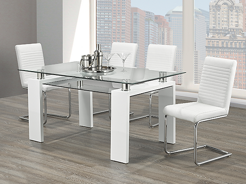Clear Glass Table with upholstered White PU Chairs - T-1480/C-1040