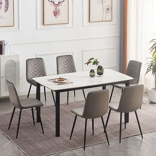 Sintered Stone White Marble Top Table with Velvet Chairs - T-1815/C-1817